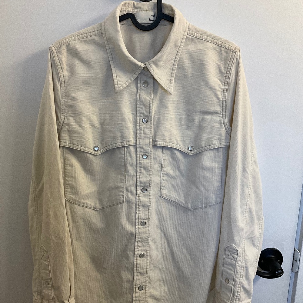 Western corduroy snap button shirt in cream by Wilfred Free, Aritzia -medium